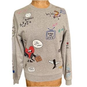 Bloomingdale's Bloomie's XS Novelty Gray Embroidered Graphics Sweatshirt Y2K